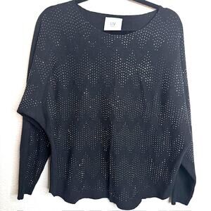 Liv Milano Black Shimmering Rhinestone Elegant Sweater Sz Large